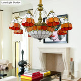 Vintage Art Glass Tiffany Chandelier - Orange Dome Hotel Lighting For Hallways