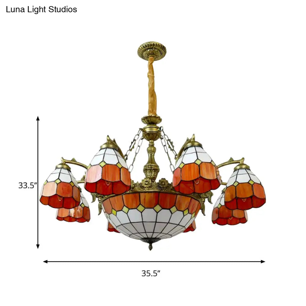 Vintage Art Glass Tiffany Chandelier - Orange Dome Hotel Lighting For Hallways