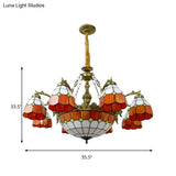 Vintage Art Glass Tiffany Chandelier - Orange Dome Hotel Lighting For Hallways