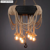 Vintage Automobile Tire Pendant Light For Restaurants - Black Industrial Rope Suspension