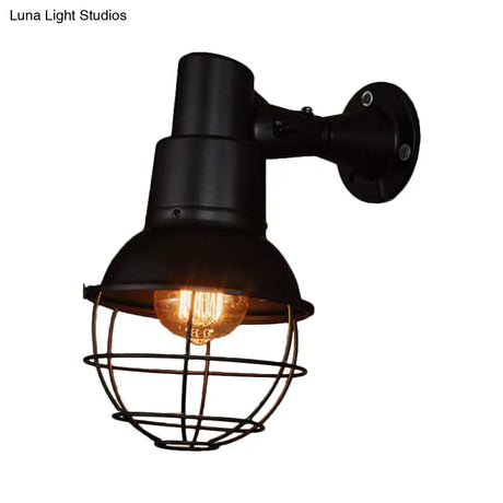 Vintage Ball Cage Wall Sconce Light In Black For Restaurants