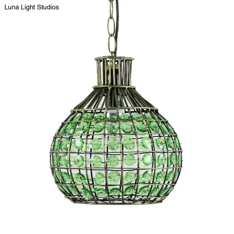 Vintage Ball Metal Pendant Fixture In Red/Green/Purple For Restaurant - Head Suspension Ceiling Hang