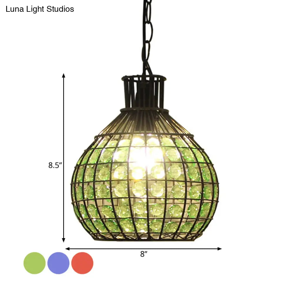 Vintage Ball Metal Pendant Fixture In Red/Green/Purple For Restaurant - Head Suspension Ceiling Hang