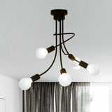 Vintage Bare Bulb Ceiling Light - Black/Gold Metallic Semi Flush With Curved Arm For Bedroom Black