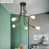 Vintage Bare Bulb Ceiling Light - Black/Gold Metallic Semi Flush With Curved Arm For Bedroom
