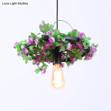 Vintage Bare Bulb Pendant Light Fixture With Led Flower Design For Restaurants