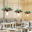 Vintage Bare Bulb Pendant Light Fixture With Led Flower Design For Restaurants Black