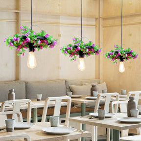 Vintage Bare Bulb Pendant Light Fixture With Led Flower Design For Restaurants Black