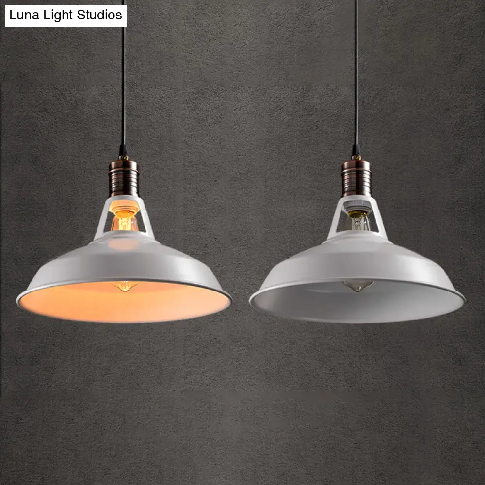 Vintage Barn Pendant Light - Metallic Black/White 1 Bulb Suspension 10.5/12/15 Inch Width