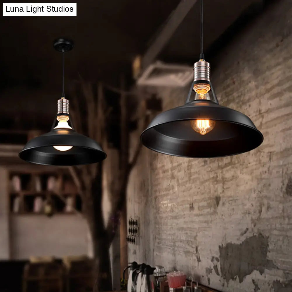 Rustic Barn Pendant Light - Vintage Style 1-Bulb Suspension Lamp In Black/White 10.5/12/15 Inch