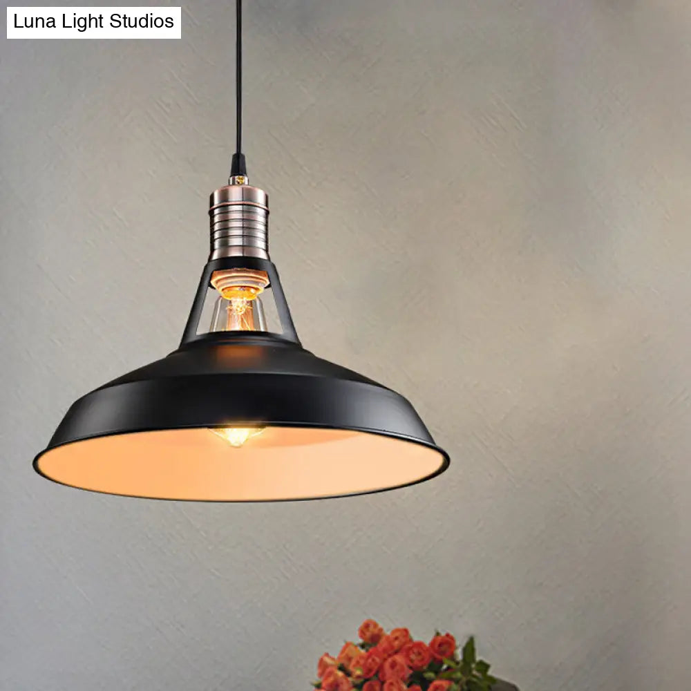 Rustic Barn Pendant Light - Vintage Style 1-Bulb Suspension Lamp In Black/White 10.5/12/15 Inch