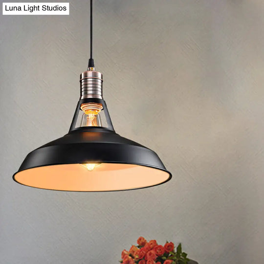 Rustic Barn Pendant Light - Vintage Style 1-Bulb Suspension Lamp In Black/White 10.5/12/15 Inch