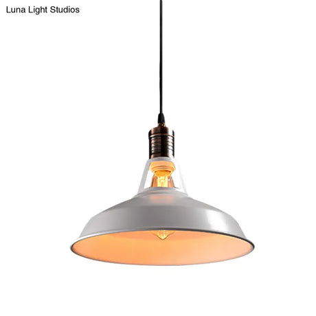 Vintage Barn Pendant Light - Metallic Black/White 1 Bulb Suspension 10.5/12/15 Inch Width