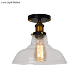 Vintage Barn Semi-Mounted Ceiling Light With Clear/Amber Glass Shade - Ideal For Bedroom 1 Bulb