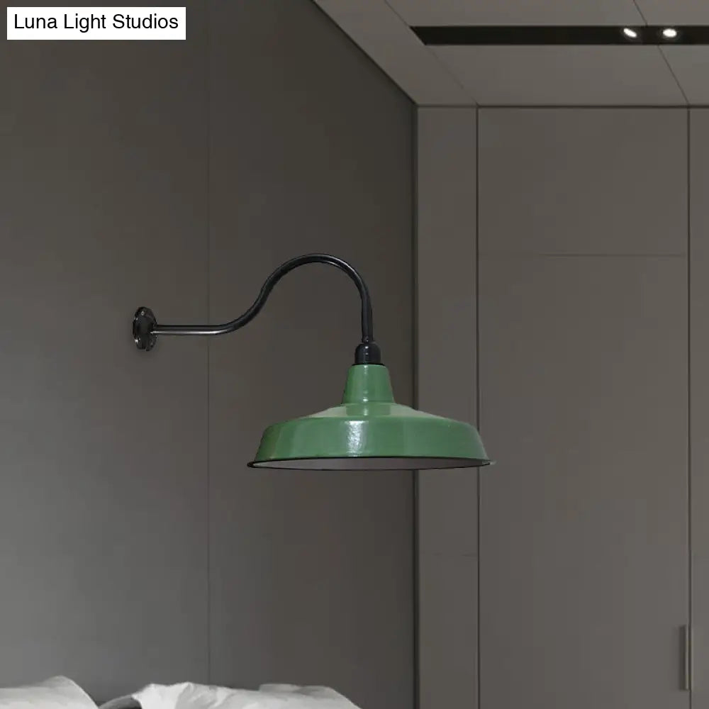 Vintage Barn Wall Light Fixture - 14/16 Dia Metal Sconce In Green For Restaurants