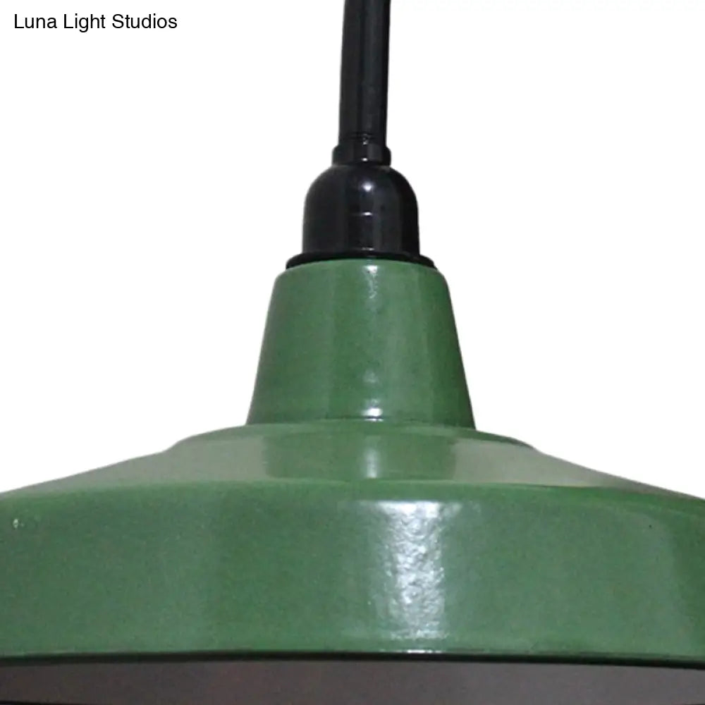 Vintage Barn Wall Light Fixture - 14/16 Dia Metal Sconce In Green For Restaurants