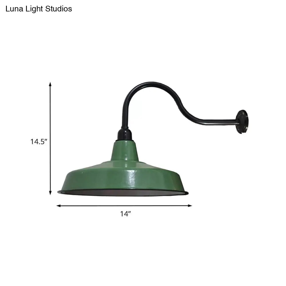 Vintage Barn Wall Light Fixture - 14/16 Dia Metal Sconce In Green For Restaurants