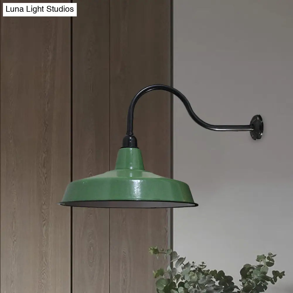Vintage Barn Wall Light Fixture - 14/16 Dia Metal Sconce In Green For Restaurants