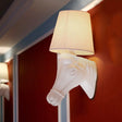 Vintage Barrel Sconce Wall Light With Horse Head Design - White Fabric Lamp Shade 1 Bulb