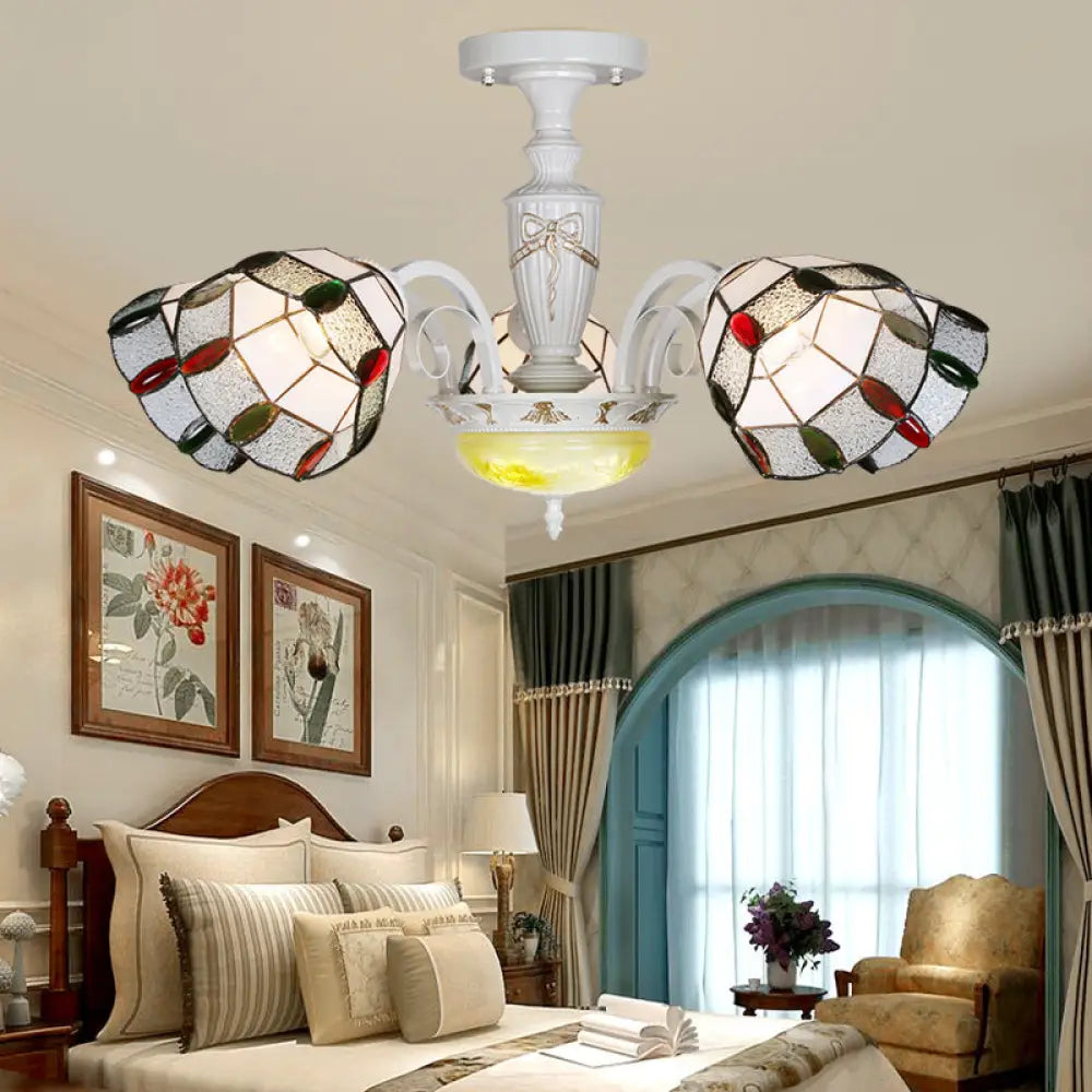 Vintage Beaded Indoor Chandelier - White Glass Shade With Multiple Light Options Perfect Pendant