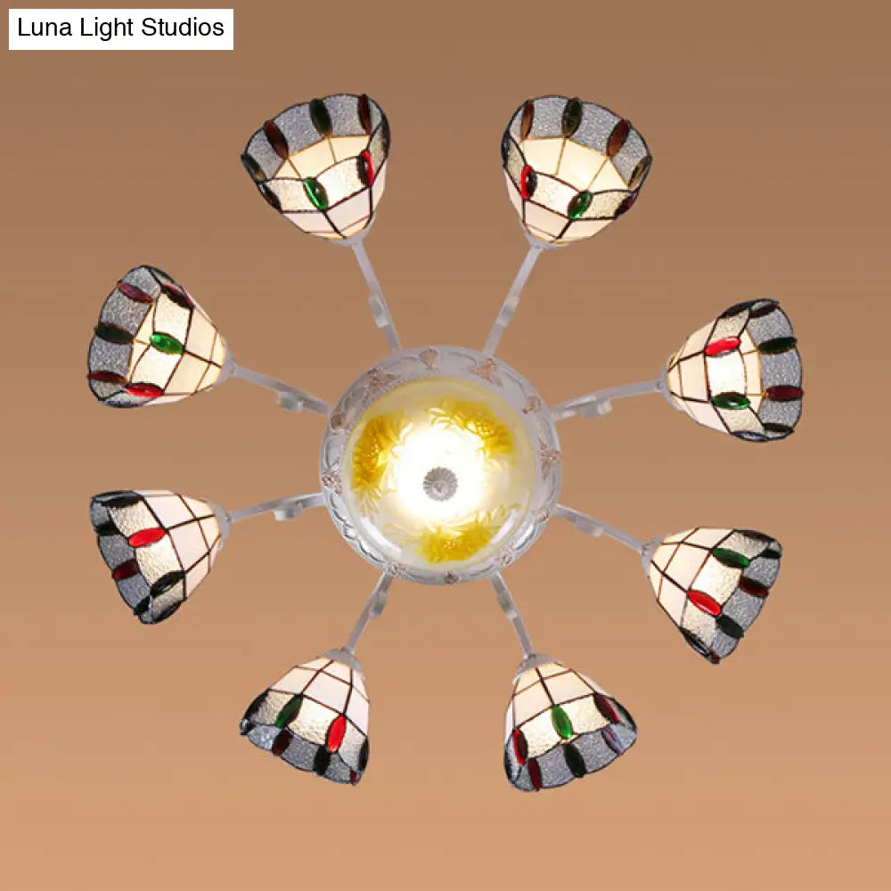 Vintage Beaded Indoor Chandelier - White Glass Shade With Multiple Light Options Perfect Pendant