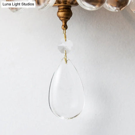 Vintage Beaded Sconce Light Fixture With Crystal Decoration Antique Brass Finish - 3 Lights Wall