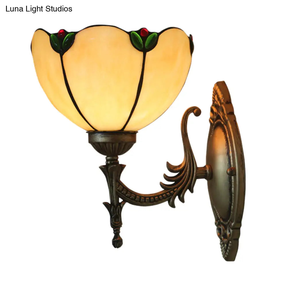 Vintage Beige Glass Petals Wall Lamp With Bronze Finish - Bedroom Lighting Fixture