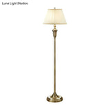 Vintage Beige Pleated Fabric Floor Lamp: Single-Bulb Empire Shade For Living Room