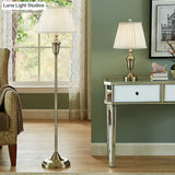 Vintage Beige Pleated Fabric Floor Lamp: Single-Bulb Empire Shade For Living Room
