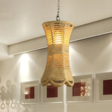 Vintage Beige Radian Pendant Lamp: Hand-Woven 1-Head Restaurant Hanging Light Fixture With Rope
