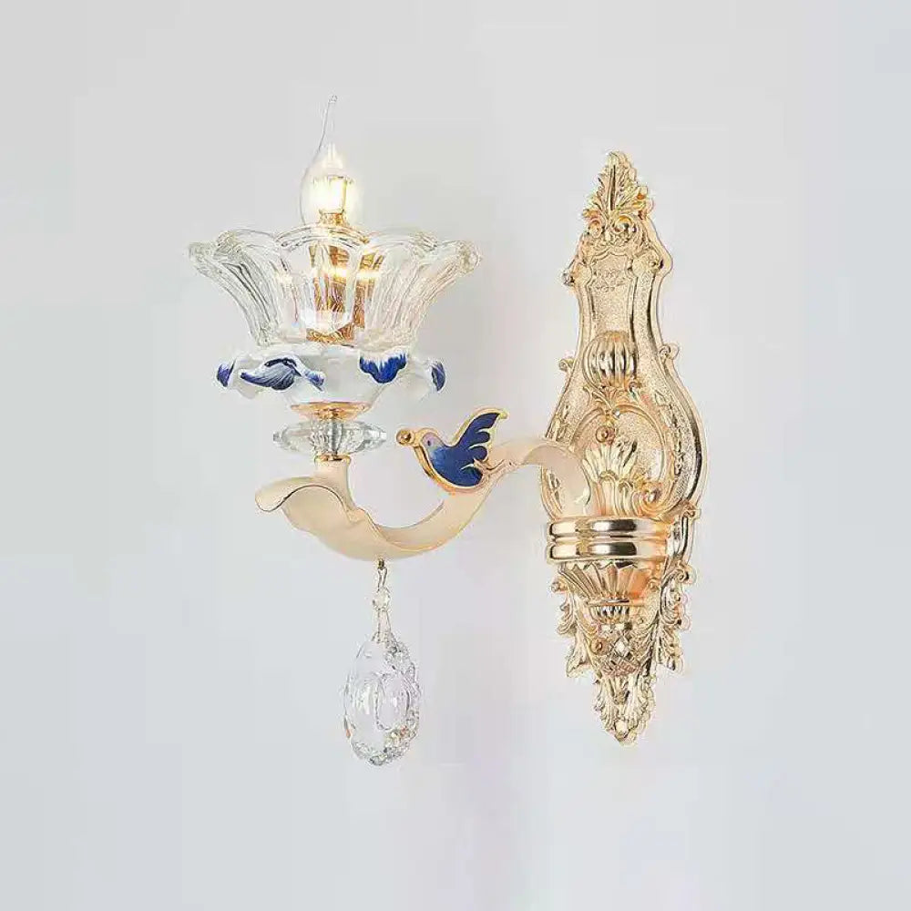 Vintage Beige Ruffle Floral Chandelier Light With Crystal Accent - Faceted Glass For Living Room 1 /