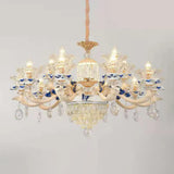 Vintage Beige Ruffle Floral Chandelier Light With Crystal Accent - Faceted Glass For Living Room 15