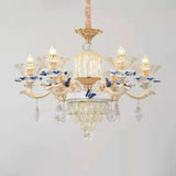Vintage Beige Ruffle Floral Chandelier Light With Crystal Accent - Faceted Glass For Living Room 6 /