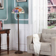Vintage Beige Stained Glass Stand Up Lamp With Pull Chain - 2 Bulb Flower Floor Lighting For Living