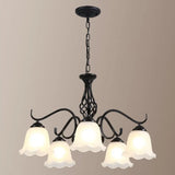 Vintage Bell Chandelier With Ruffle Glass Pendant Light Fixture For Dining Room 5 / Black B