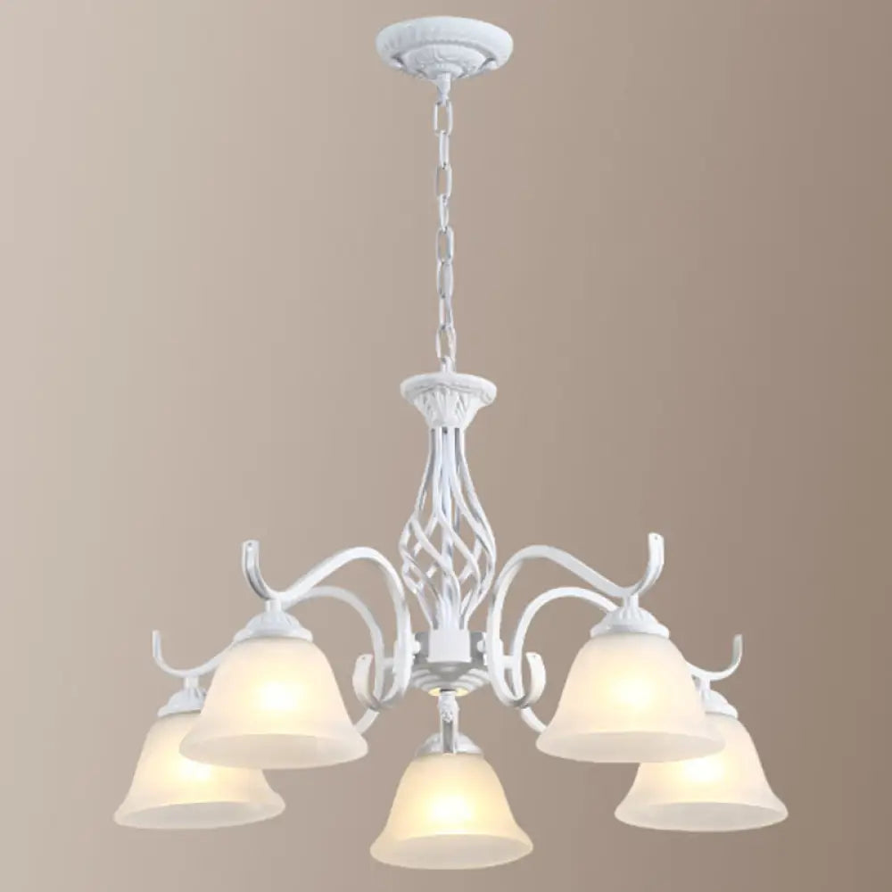 Vintage Bell Chandelier With Ruffle Glass Pendant Light Fixture For Dining Room 5 / White A