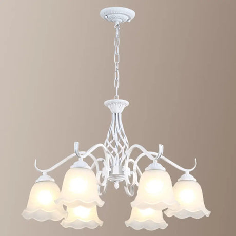 Vintage Bell Chandelier With Ruffle Glass Pendant Light Fixture For Dining Room 6 / White B
