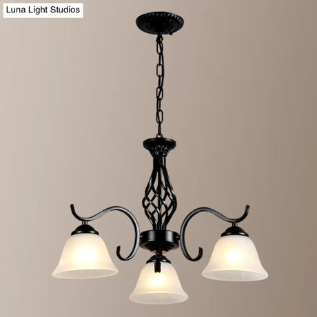Vintage Bell Chandelier With Ruffle Glass Pendant Light Fixture For Dining Room