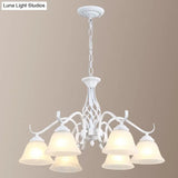 Vintage Bell Chandelier With Ruffle Glass Pendant Light Fixture For Dining Room