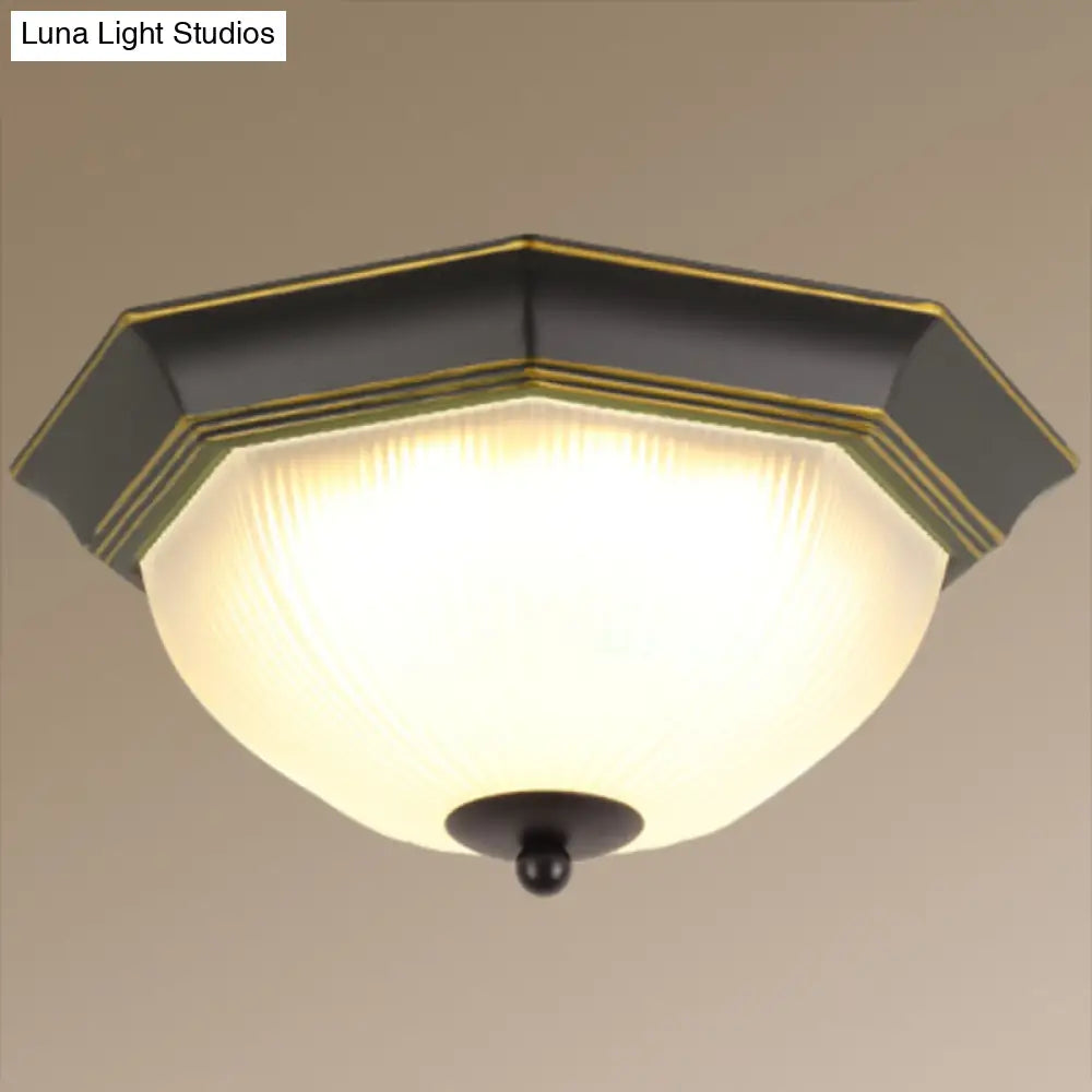 Vintage Bell Flush Ceiling Light With Cream Glass - Led Mount Fixture Gold-Black / 13 Octagon
