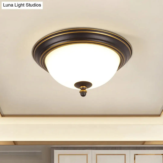 Vintage Bell Flush Ceiling Light With Cream Glass - Led Mount Fixture