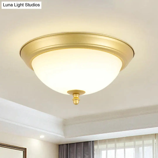 Vintage Bell Flush Ceiling Light With Cream Glass - Led Mount Fixture Gold / 13’ Round
