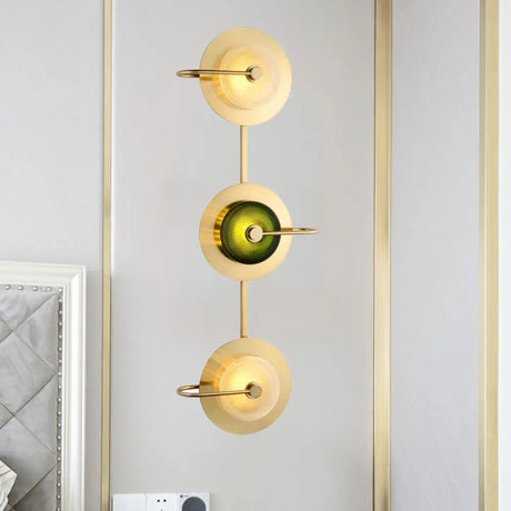Vintage Bell Metal Wall Lighting Sconce In Gold With Green Prismatic Glass Shade 3 /