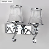 Vintage Bell Sconce Light Fixture Clear Glass Gold Finish Crystal Accent 2 Lights Bedroom Wall Lamp