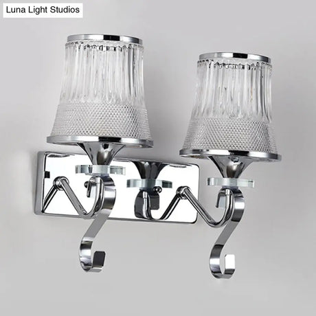 Vintage Bell Sconce Light Fixture Clear Glass Gold Finish Crystal Accent 2 Lights Bedroom Wall Lamp