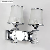 Vintage Bell Sconce Light Fixture Clear Glass Gold Finish Crystal Accent 2 Lights Bedroom Wall Lamp
