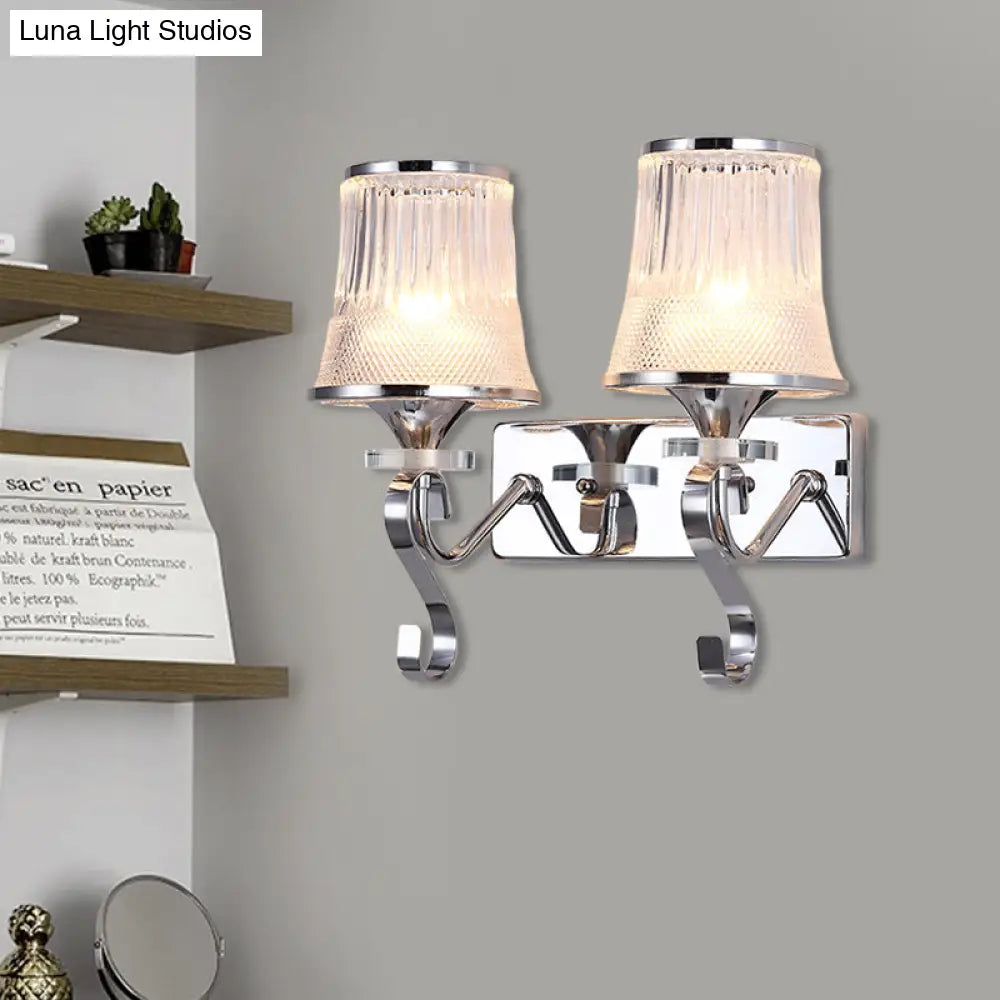 Vintage Bell Sconce Light Fixture Clear Glass Gold Finish Crystal Accent 2 Lights Bedroom Wall Lamp