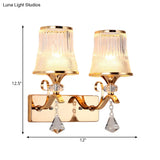Vintage Bell Sconce Light Fixture Clear Glass Gold Finish Crystal Accent 2 Lights Bedroom Wall Lamp