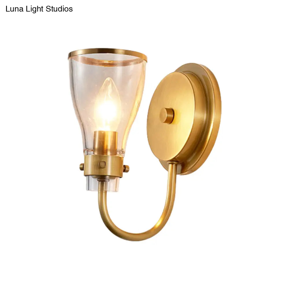 Vintage Bell Wall Mount 1-Light Brass Lamp Sconce With Clear Glass Shade - Indoor Lighting