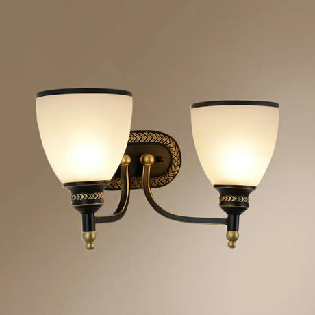 Vintage Bell Wall Sconce Lighting With Opal Glass Shade - Black Corridor Mounted Lamp 2 /